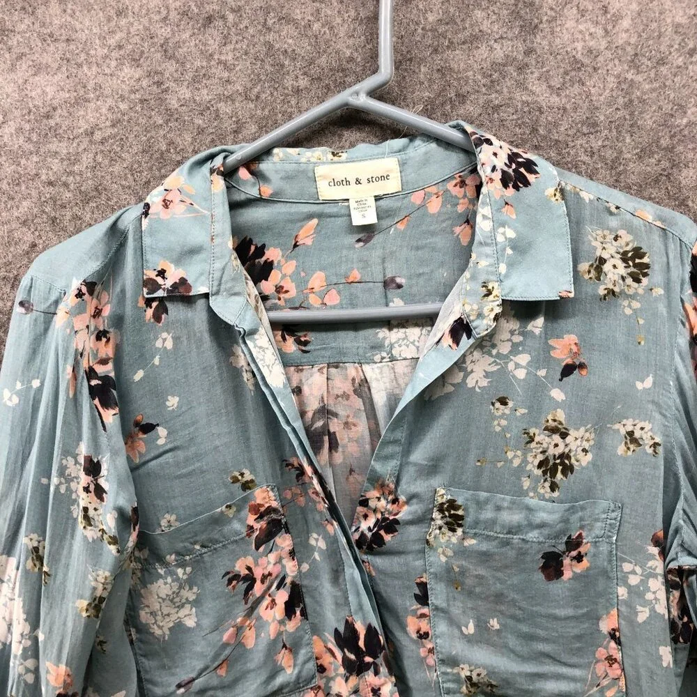 Cloth & Stone Long Sleeve‎ Blouse Womens S Blue Lightweight Rayon Floral - Picture 3 of 8
